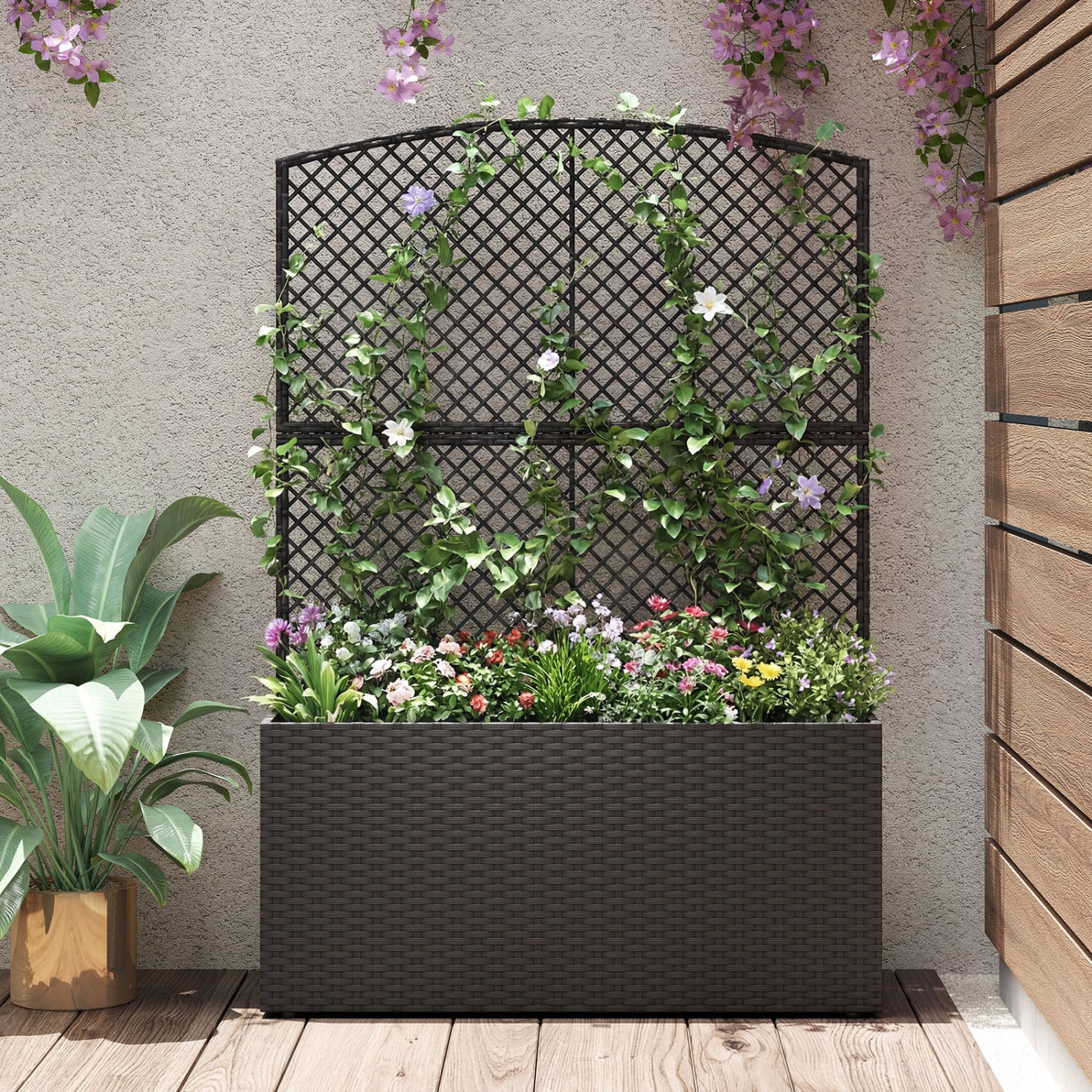 58 Inch Raised Garden Bed with Trellis, Black Raised Garden Beds at Gallery Canada