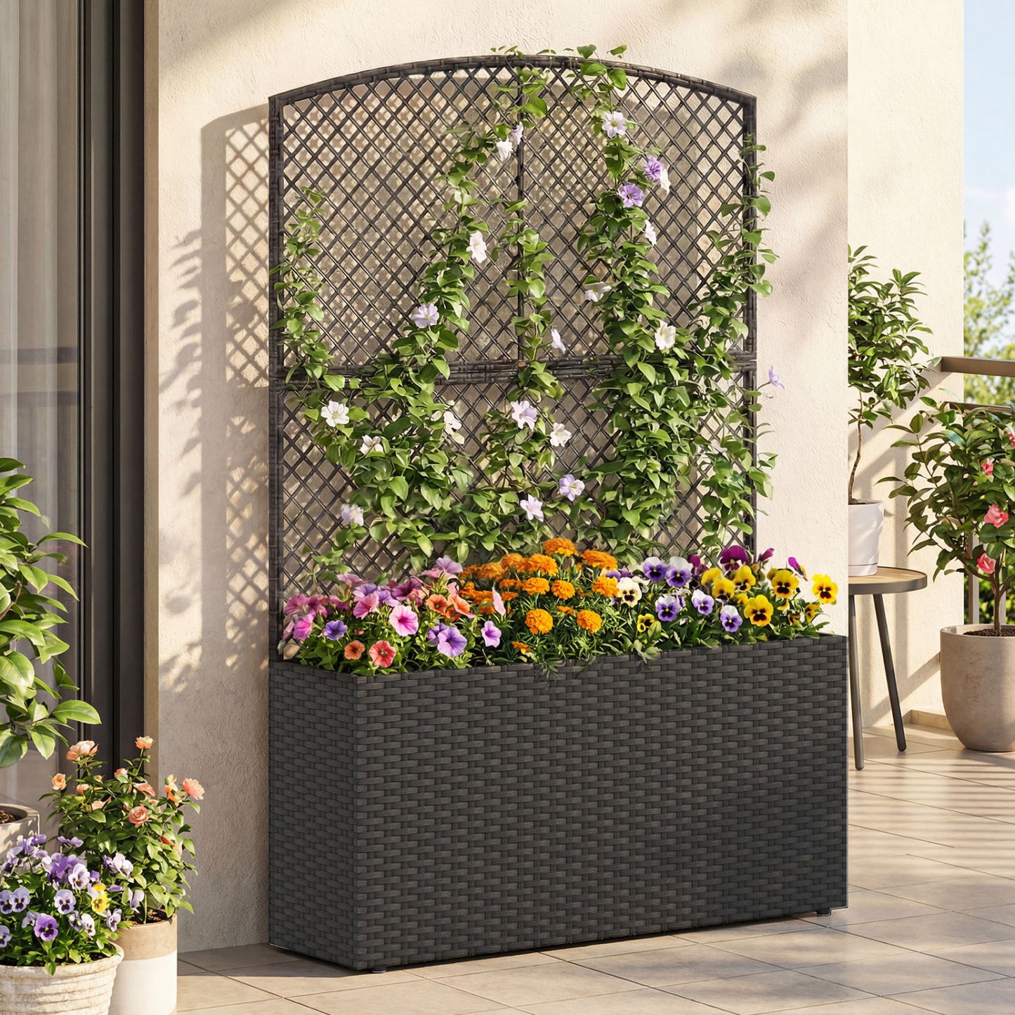 58 Inch Raised Garden Bed with Trellis, Black Raised Garden Beds at Gallery Canada