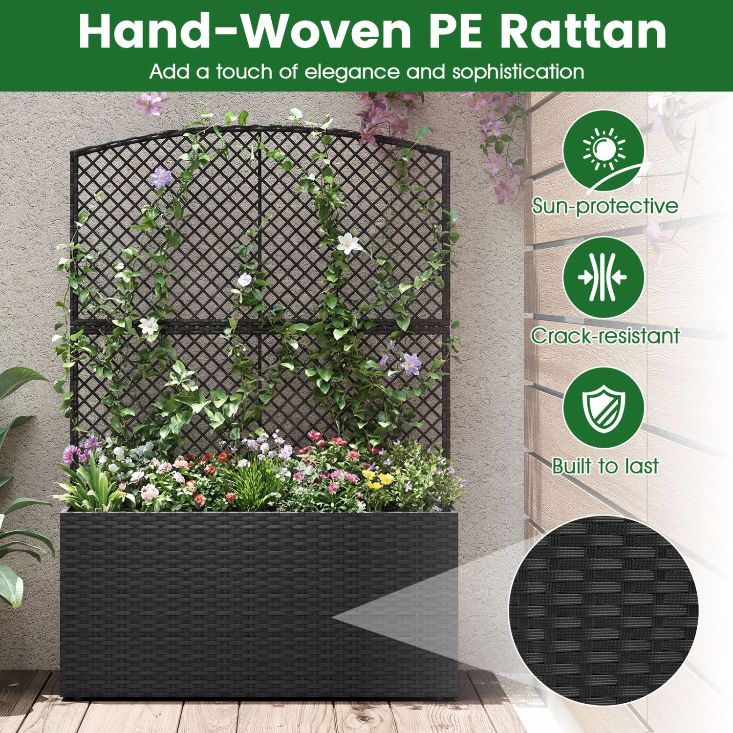 58 Inch Raised Garden Bed with Trellis, Black Raised Garden Beds at Gallery Canada