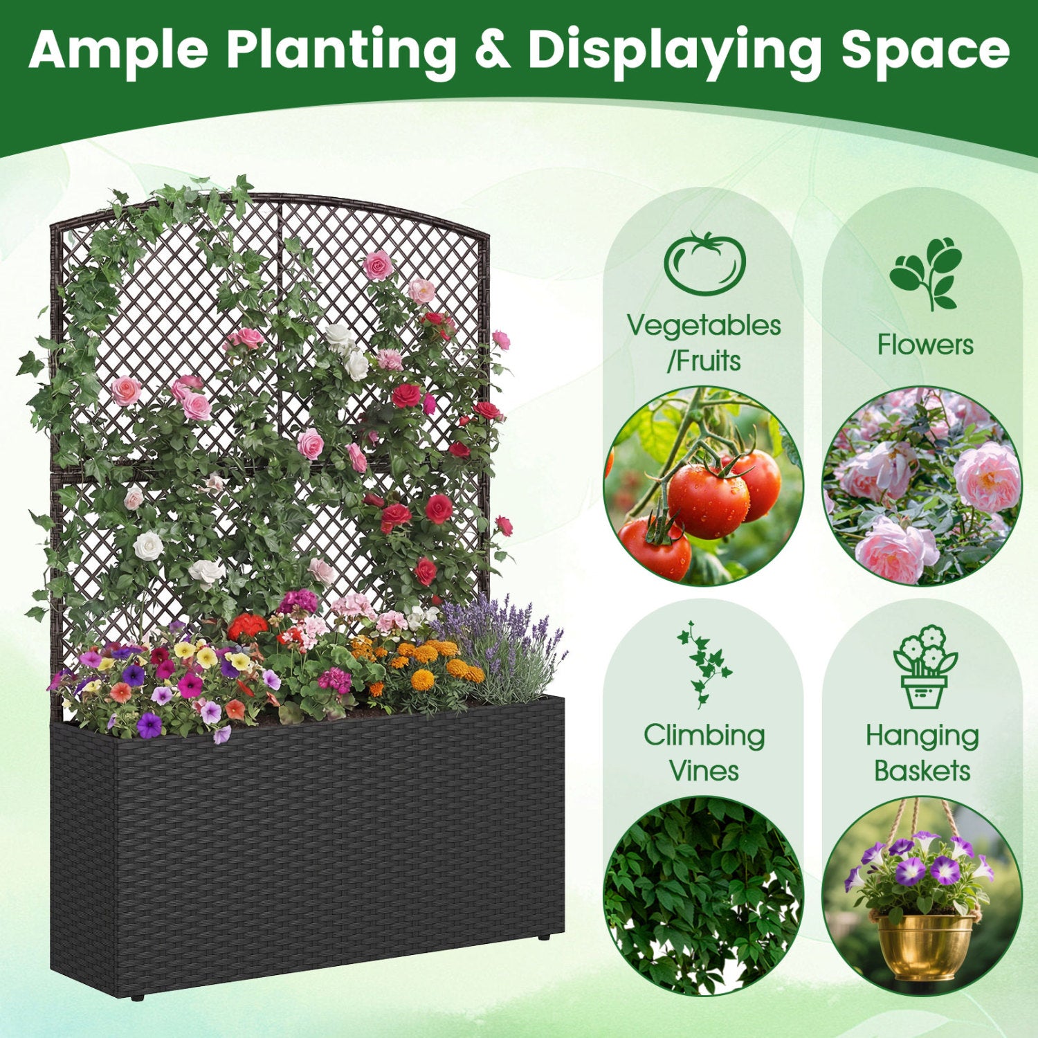 58 Inch Raised Garden Bed with Trellis, Black Raised Garden Beds at Gallery Canada