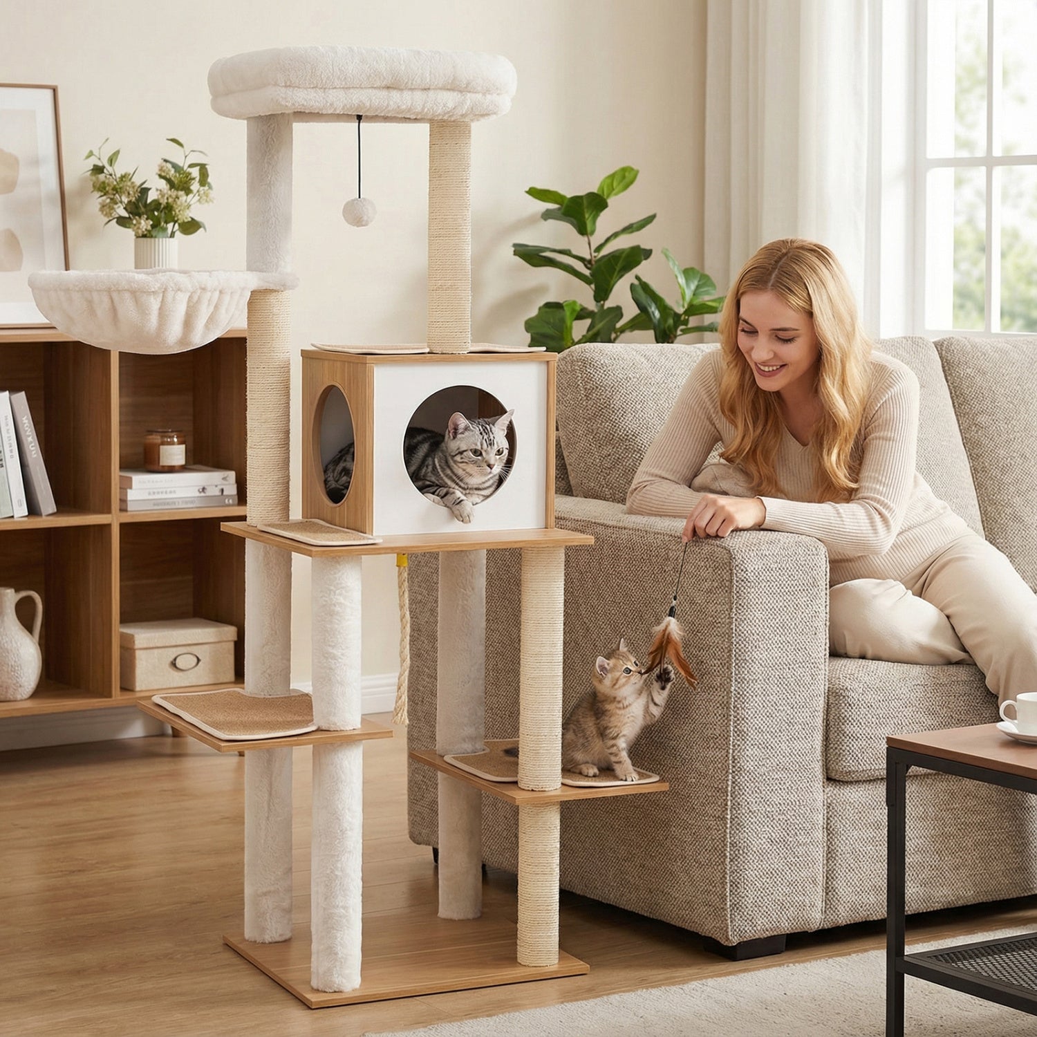 58 Inch Tall Cat Tree With Sisal Scratching Posts, Natural Cat Trees Condos & Scratchers at Gallery Canada