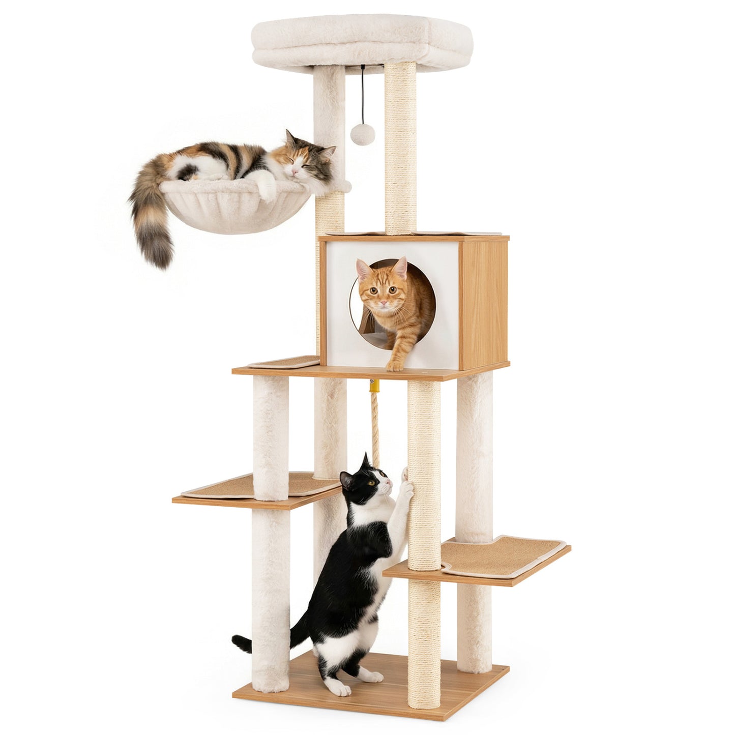 58 Inch Tall Cat Tree With Sisal Scratching Posts, Natural Cat Trees Condos & Scratchers Natural at Gallery Canada