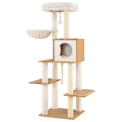 58 Inch Tall Cat Tree With Sisal Scratching Posts, Natural Cat Trees Condos & Scratchers at Gallery Canada