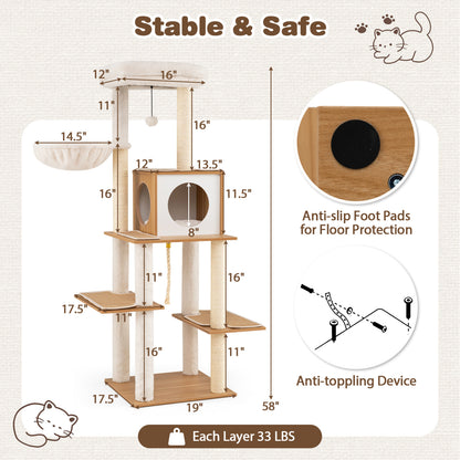 58 Inch Tall Cat Tree With Sisal Scratching Posts, Natural Cat Trees Condos & Scratchers at Gallery Canada