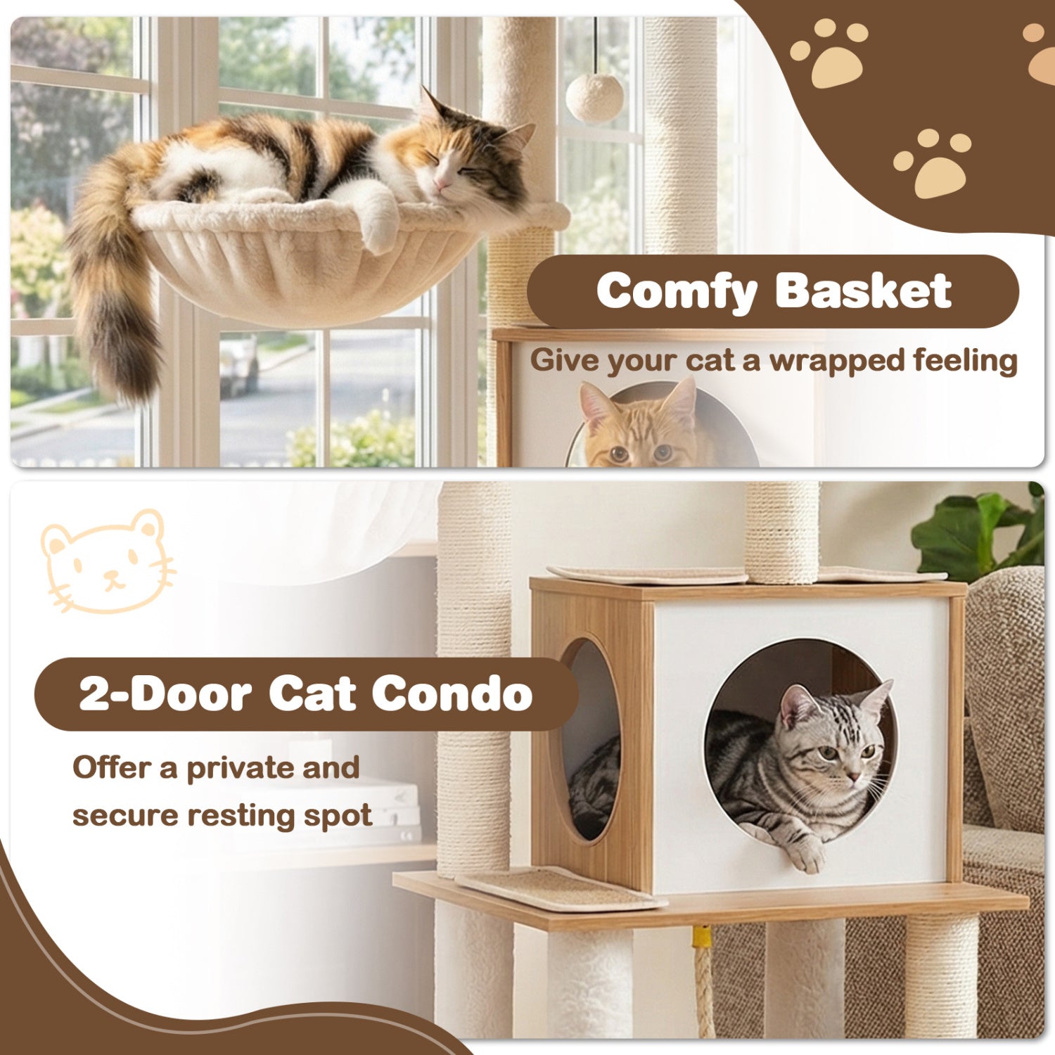 58 Inch Tall Cat Tree With Sisal Scratching Posts, Natural Cat Trees Condos & Scratchers at Gallery Canada