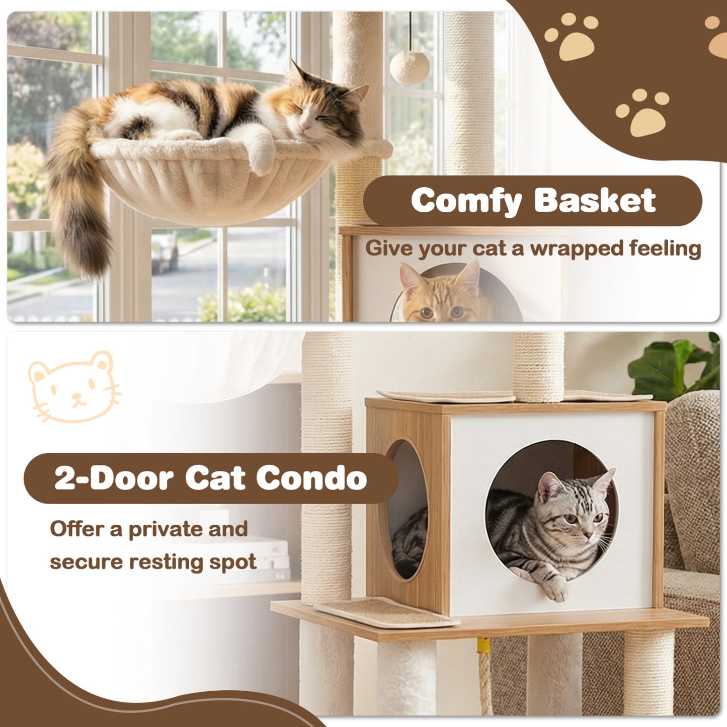 58 Inch Tall Cat Tree With Sisal Scratching Posts, Natural Cat Trees Condos & Scratchers at Gallery Canada