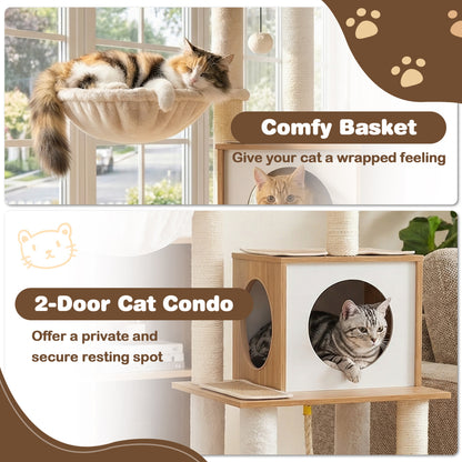 58 Inch Tall Cat Tree With Sisal Scratching Posts, Natural Cat Trees Condos & Scratchers at Gallery Canada