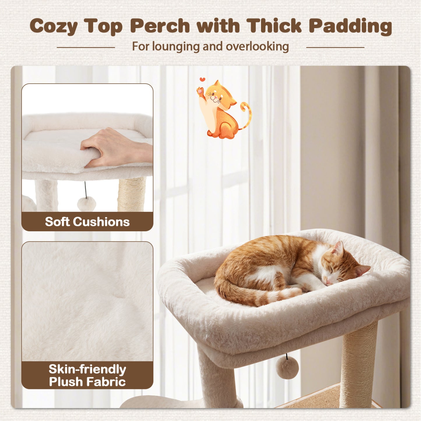58 Inch Tall Cat Tree With Sisal Scratching Posts, Natural Cat Trees Condos & Scratchers at Gallery Canada