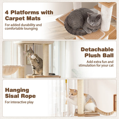 58 Inch Tall Cat Tree With Sisal Scratching Posts, Natural Cat Trees Condos & Scratchers at Gallery Canada