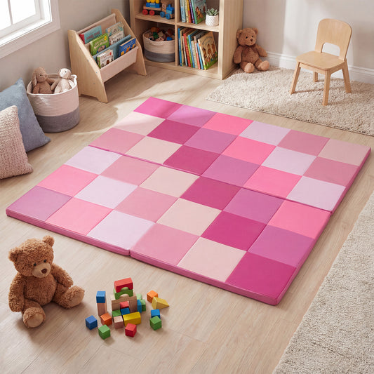 58 Inch Toddler Folding Activity Floor Mat, Pink Baby Gyms & Playmats Pink at Gallery Canada