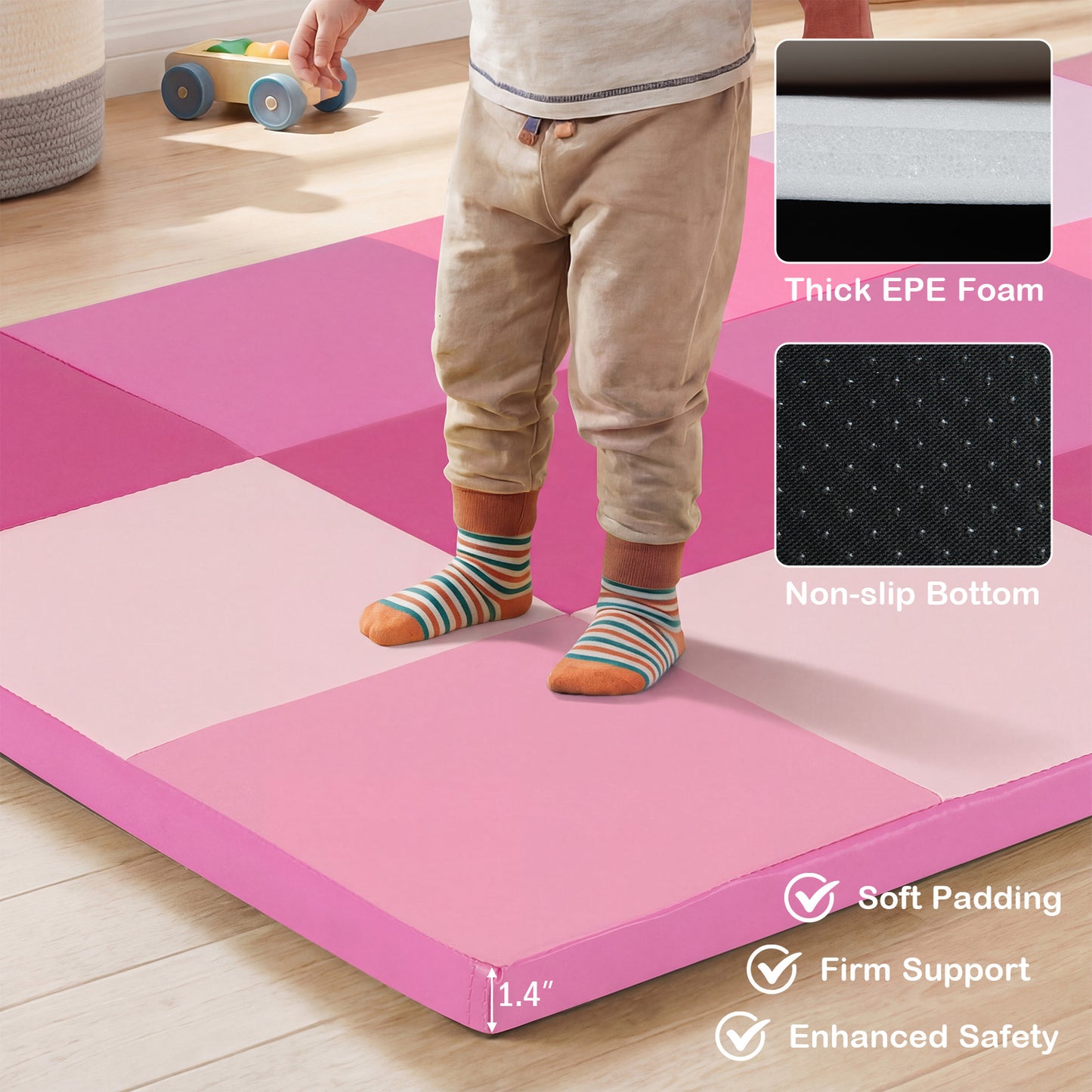 58 Inch Toddler Folding Activity Floor Mat, Pink Baby Gyms & Playmats at Gallery Canada