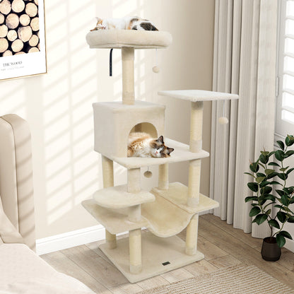 58" Multi-Level Cat Tree Soft Plush Cat Tower with Padded Top Perch, Beige Cat Trees Condos & Scratchers at Gallery Canada