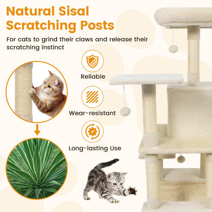 58" Multi-Level Cat Tree Soft Plush Cat Tower with Padded Top Perch, Beige Cat Trees Condos & Scratchers at Gallery Canada