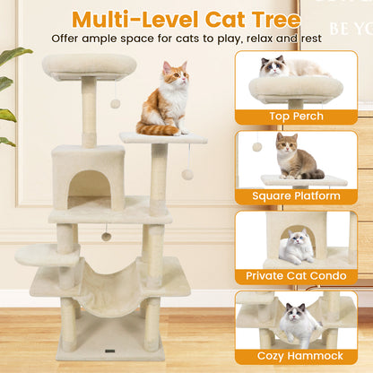 58" Multi-Level Cat Tree Soft Plush Cat Tower with Padded Top Perch, Beige Cat Trees Condos & Scratchers at Gallery Canada