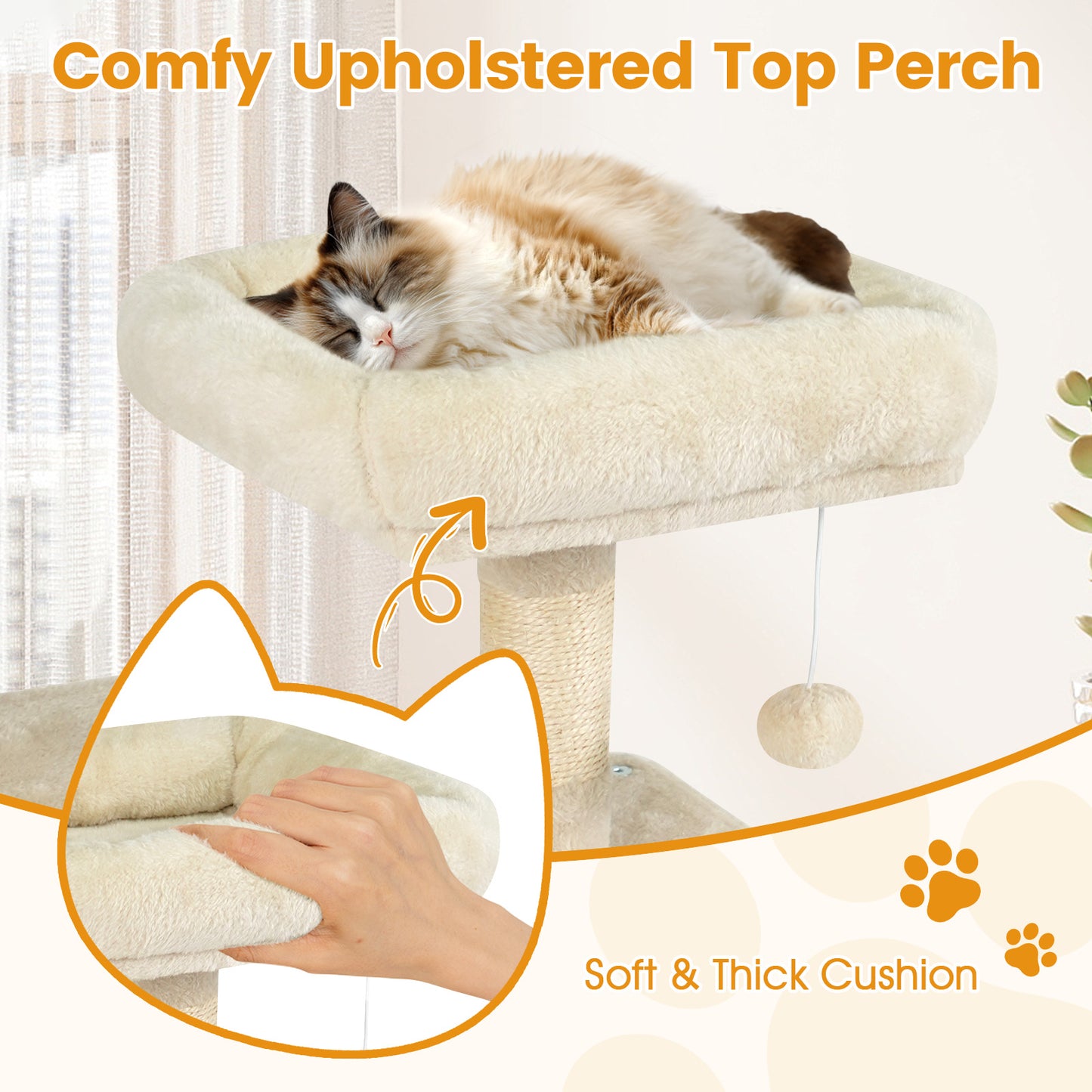 58" Multi-Level Cat Tree Soft Plush Cat Tower with Padded Top Perch, Beige Cat Trees Condos & Scratchers at Gallery Canada