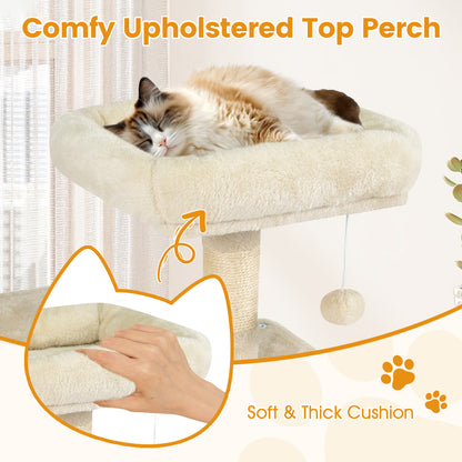 58" Multi-Level Cat Tree Soft Plush Cat Tower with Padded Top Perch, Beige Cat Trees Condos & Scratchers at Gallery Canada