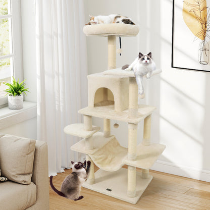 58" Multi-Level Cat Tree Soft Plush Cat Tower with Padded Top Perch, Beige Cat Trees Condos & Scratchers at Gallery Canada
