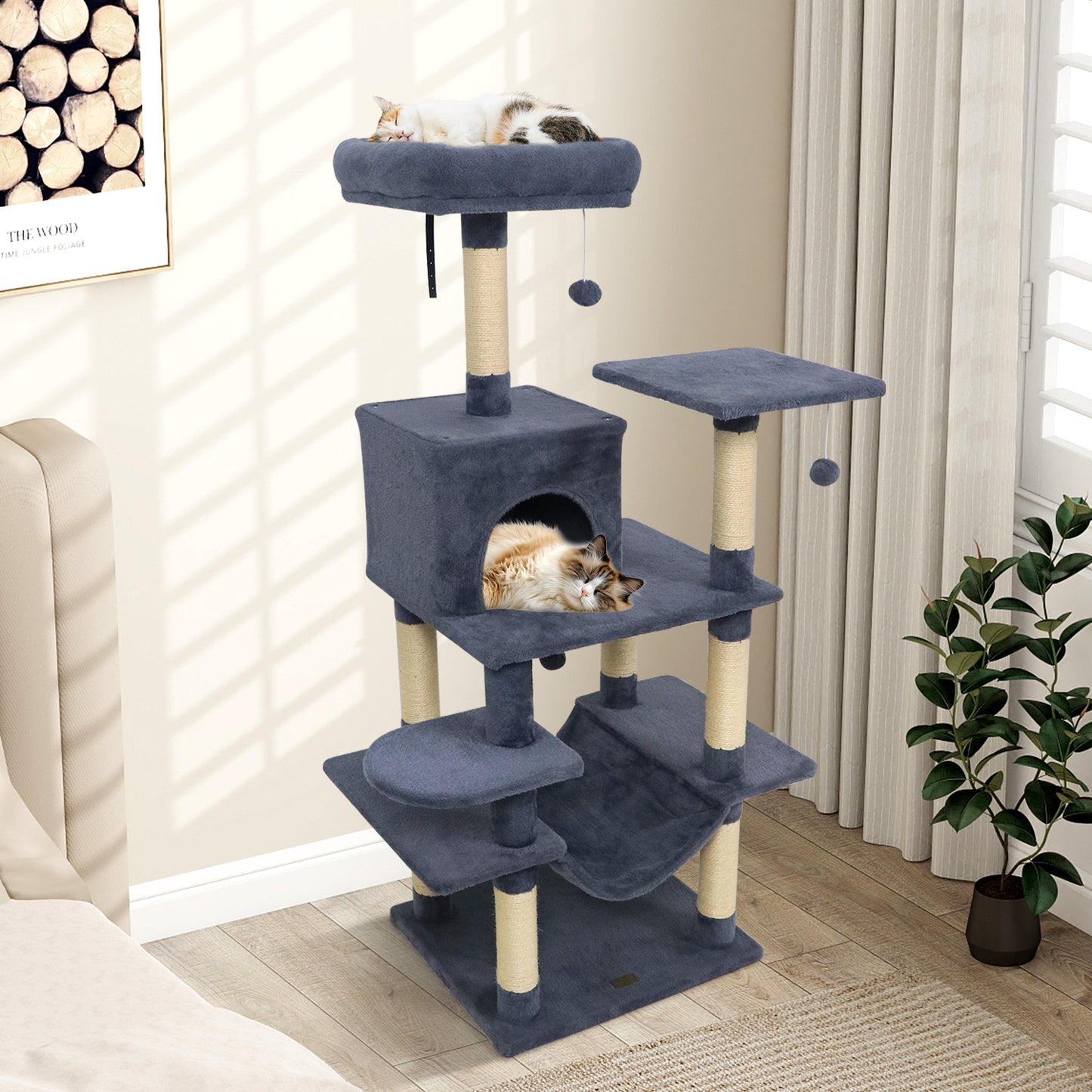 58" Multi-Level Cat Tree Soft Plush Cat Tower with Padded Top Perch-Grey, Gray Cat Trees Condos & Scratchers at Gallery Canada