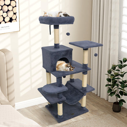 58" Multi-Level Cat Tree Soft Plush Cat Tower with Padded Top Perch-Grey, Gray Cat Trees Condos & Scratchers at Gallery Canada
