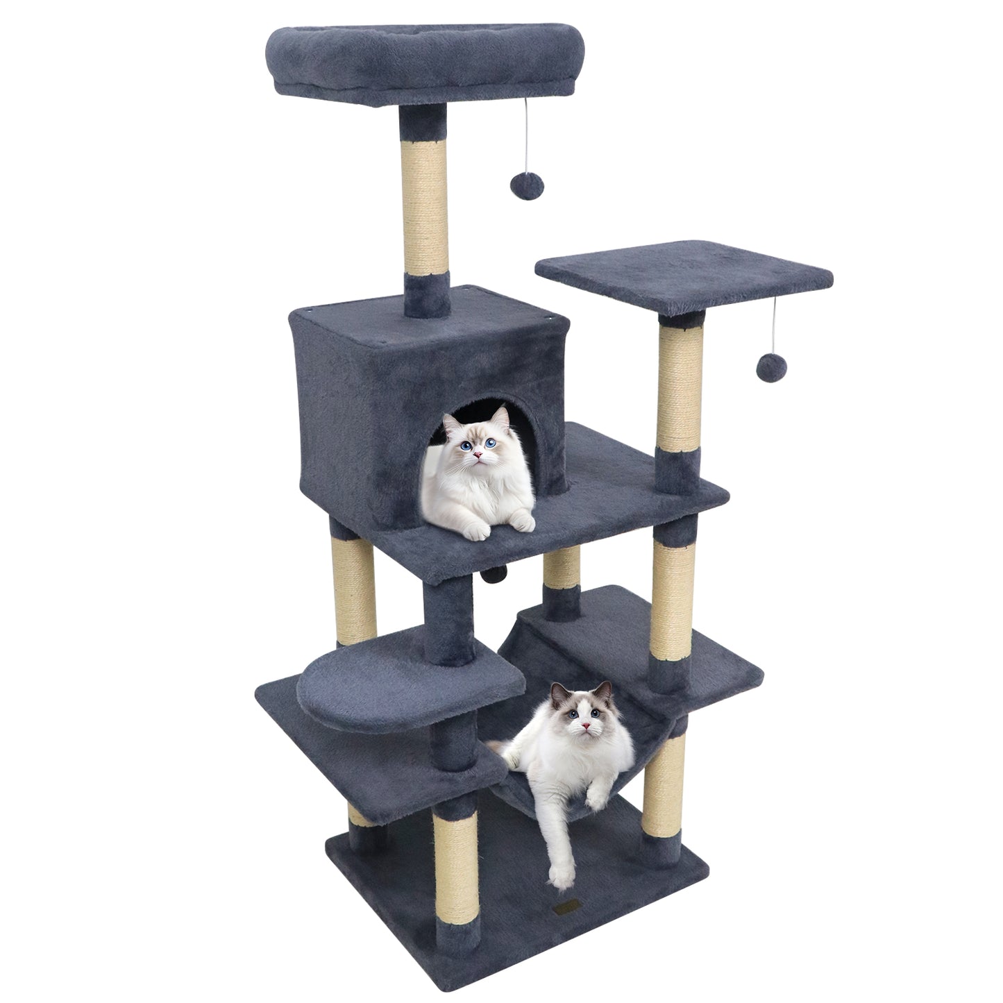 58" Multi-Level Cat Tree Soft Plush Cat Tower with Padded Top Perch-Grey, Gray Cat Trees Condos & Scratchers Gray at Gallery Canada