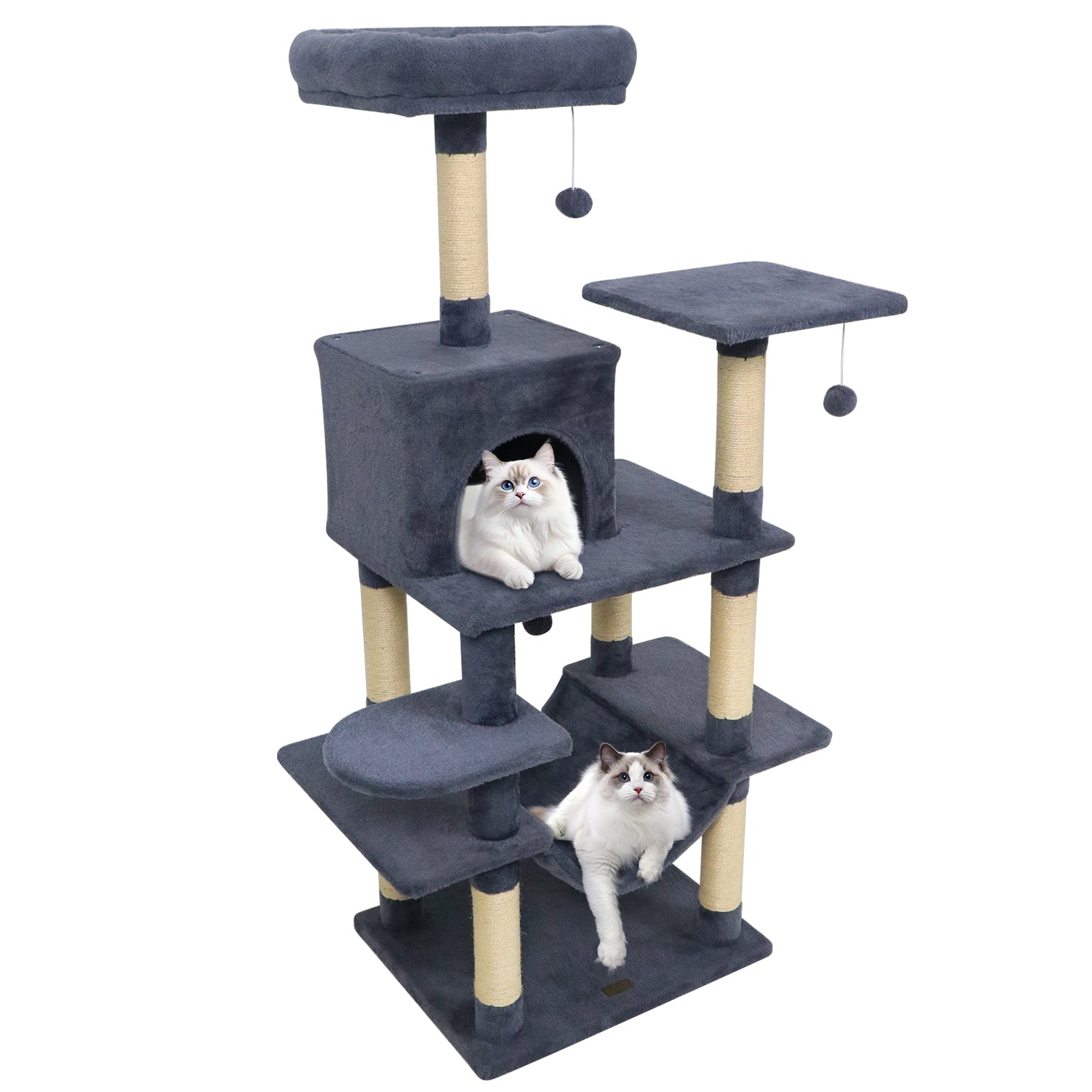 58" Multi-Level Cat Tree Soft Plush Cat Tower with Padded Top Perch-Grey, Gray Cat Trees Condos & Scratchers Gray at Gallery Canada