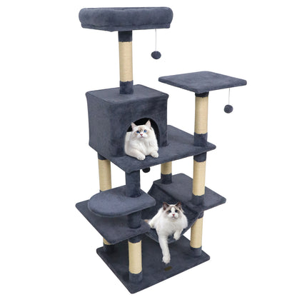 58" Multi-Level Cat Tree Soft Plush Cat Tower with Padded Top Perch-Grey, Gray Cat Trees Condos & Scratchers Gray at Gallery Canada