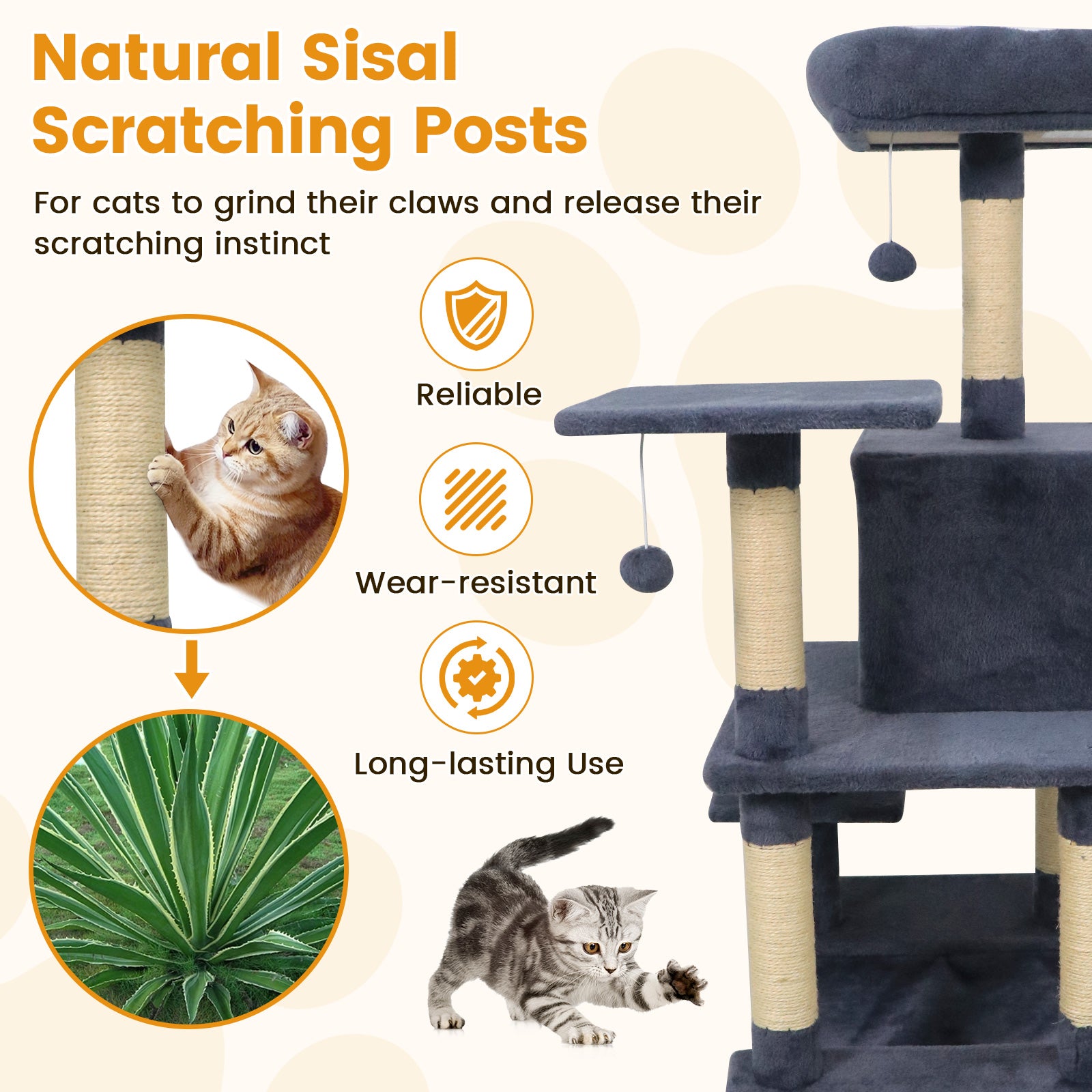 58" Multi-Level Cat Tree Soft Plush Cat Tower with Padded Top Perch-Grey, Gray Cat Trees Condos & Scratchers at Gallery Canada