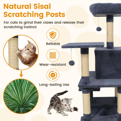 58" Multi-Level Cat Tree Soft Plush Cat Tower with Padded Top Perch-Grey, Gray Cat Trees Condos & Scratchers at Gallery Canada