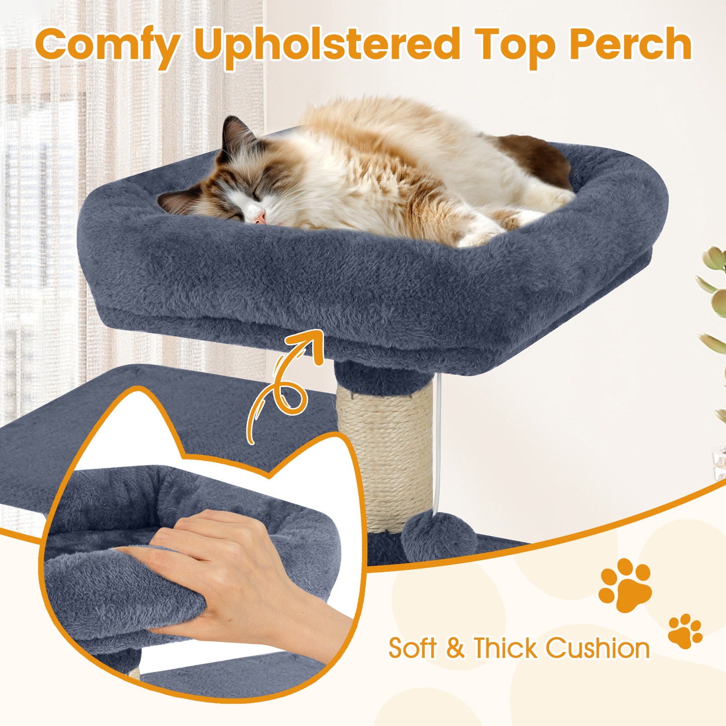 58" Multi-Level Cat Tree Soft Plush Cat Tower with Padded Top Perch-Grey, Gray Cat Trees Condos & Scratchers at Gallery Canada