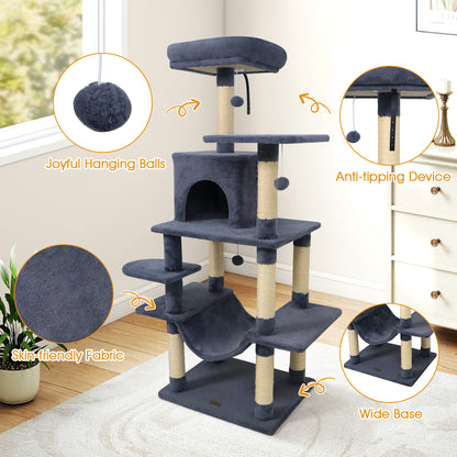 58" Multi-Level Cat Tree Soft Plush Cat Tower with Padded Top Perch-Grey, Gray Cat Trees Condos & Scratchers at Gallery Canada