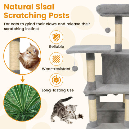 58" Multi-Level Cat Tree Soft Plush Cat Tower with Padded Top Perch, Light Gray Cat Trees Condos & Scratchers at Gallery Canada