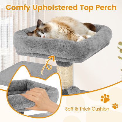 58" Multi-Level Cat Tree Soft Plush Cat Tower with Padded Top Perch, Light Gray Cat Trees Condos & Scratchers at Gallery Canada