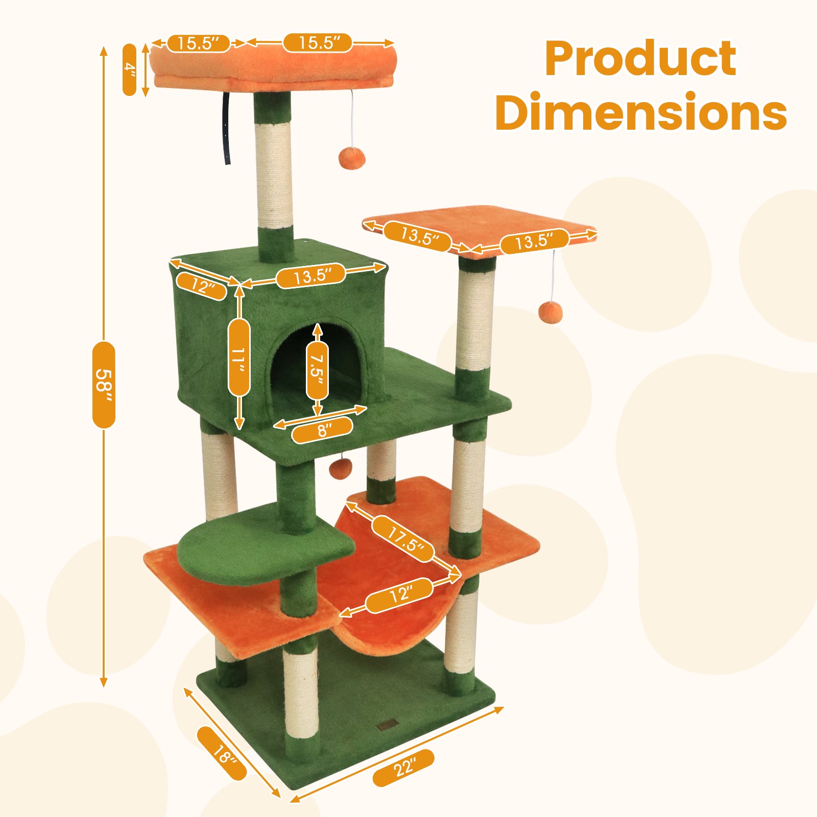 58" Multi-Level Cat Tree Soft Plush Cat Tower with Padded Top Perch, Green Cat Trees Condos & Scratchers at Gallery Canada