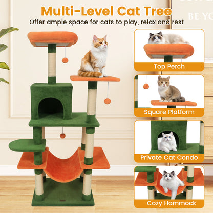 58" Multi-Level Cat Tree Soft Plush Cat Tower with Padded Top Perch, Green Cat Trees Condos & Scratchers at Gallery Canada
