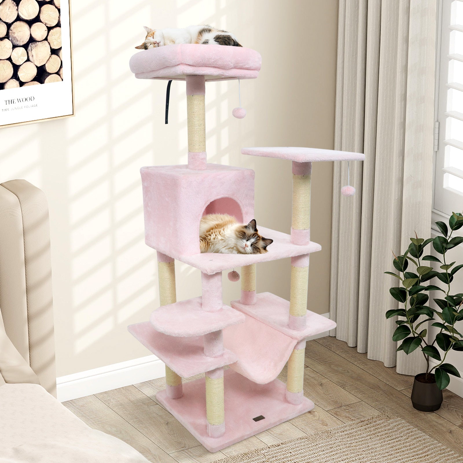 58" Multi-Level Cat Tree Soft Plush Cat Tower with Padded Top Perch, Pink Cat Trees Condos & Scratchers at Gallery Canada