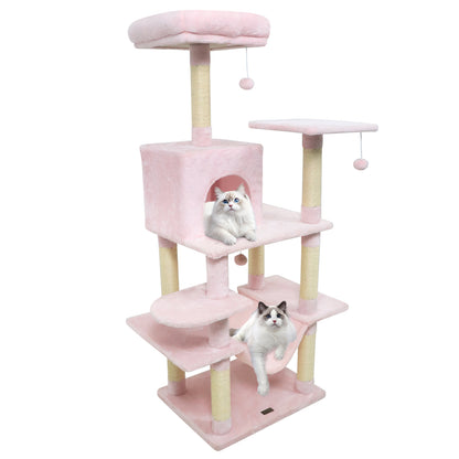 58" Multi-Level Cat Tree Soft Plush Cat Tower with Padded Top Perch, Pink Cat Trees Condos & Scratchers Pink at Gallery Canada