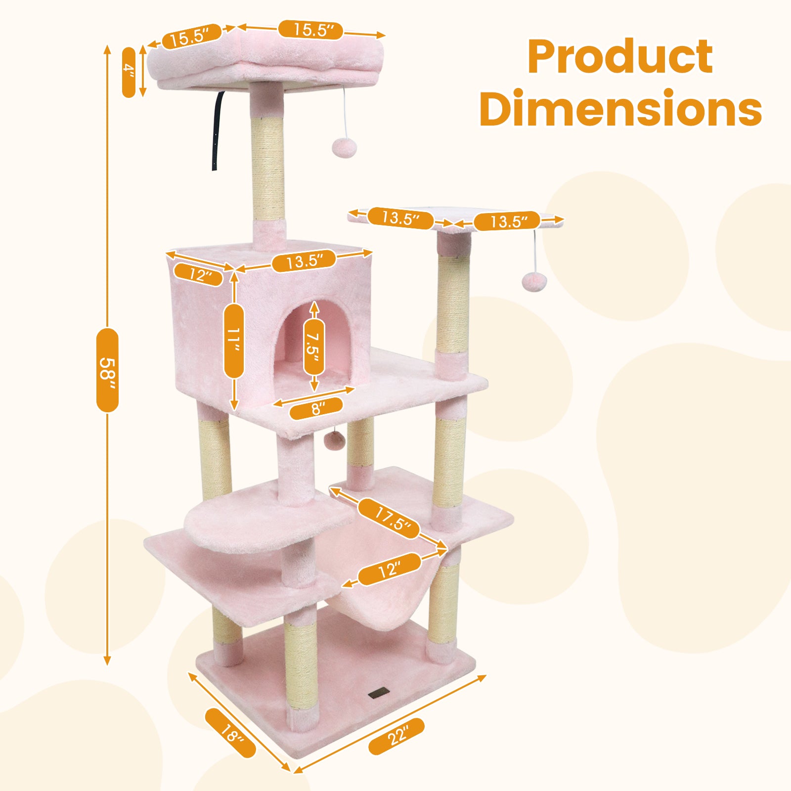 58" Multi-Level Cat Tree Soft Plush Cat Tower with Padded Top Perch, Pink Cat Trees Condos & Scratchers at Gallery Canada
