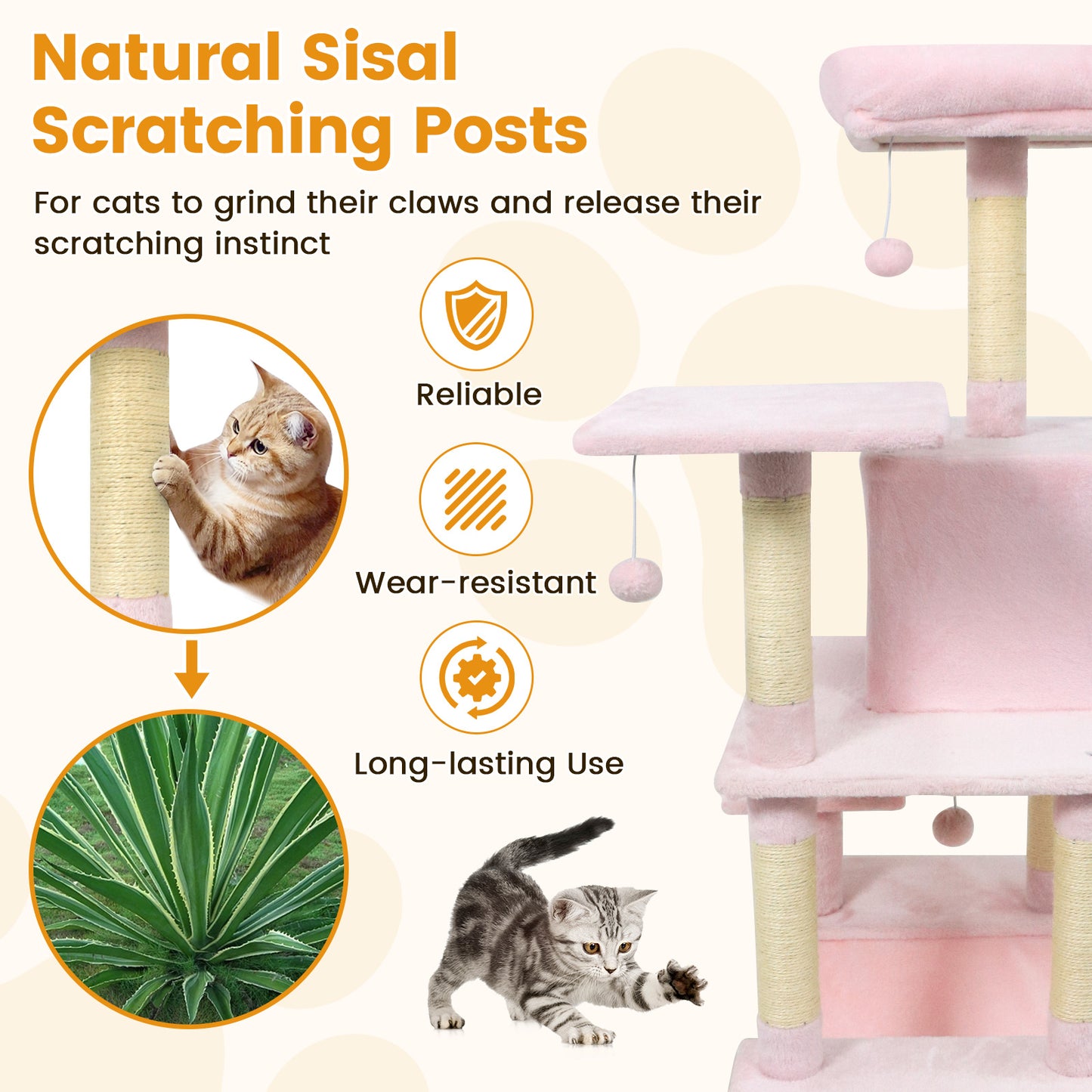 58" Multi-Level Cat Tree Soft Plush Cat Tower with Padded Top Perch, Pink Cat Trees Condos & Scratchers at Gallery Canada