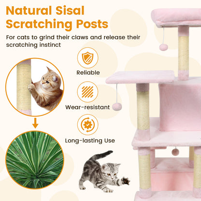 58" Multi-Level Cat Tree Soft Plush Cat Tower with Padded Top Perch, Pink Cat Trees Condos & Scratchers at Gallery Canada