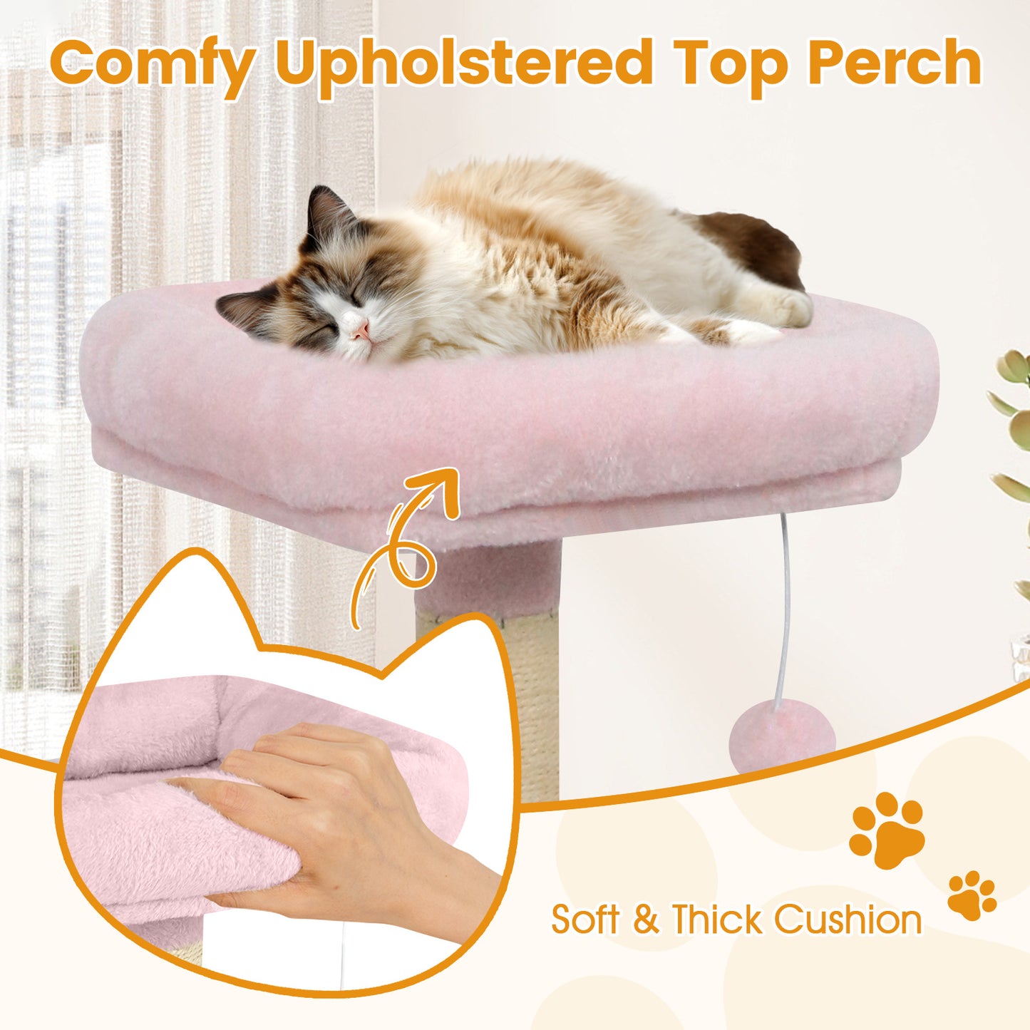 58" Multi-Level Cat Tree Soft Plush Cat Tower with Padded Top Perch, Pink Cat Trees Condos & Scratchers at Gallery Canada