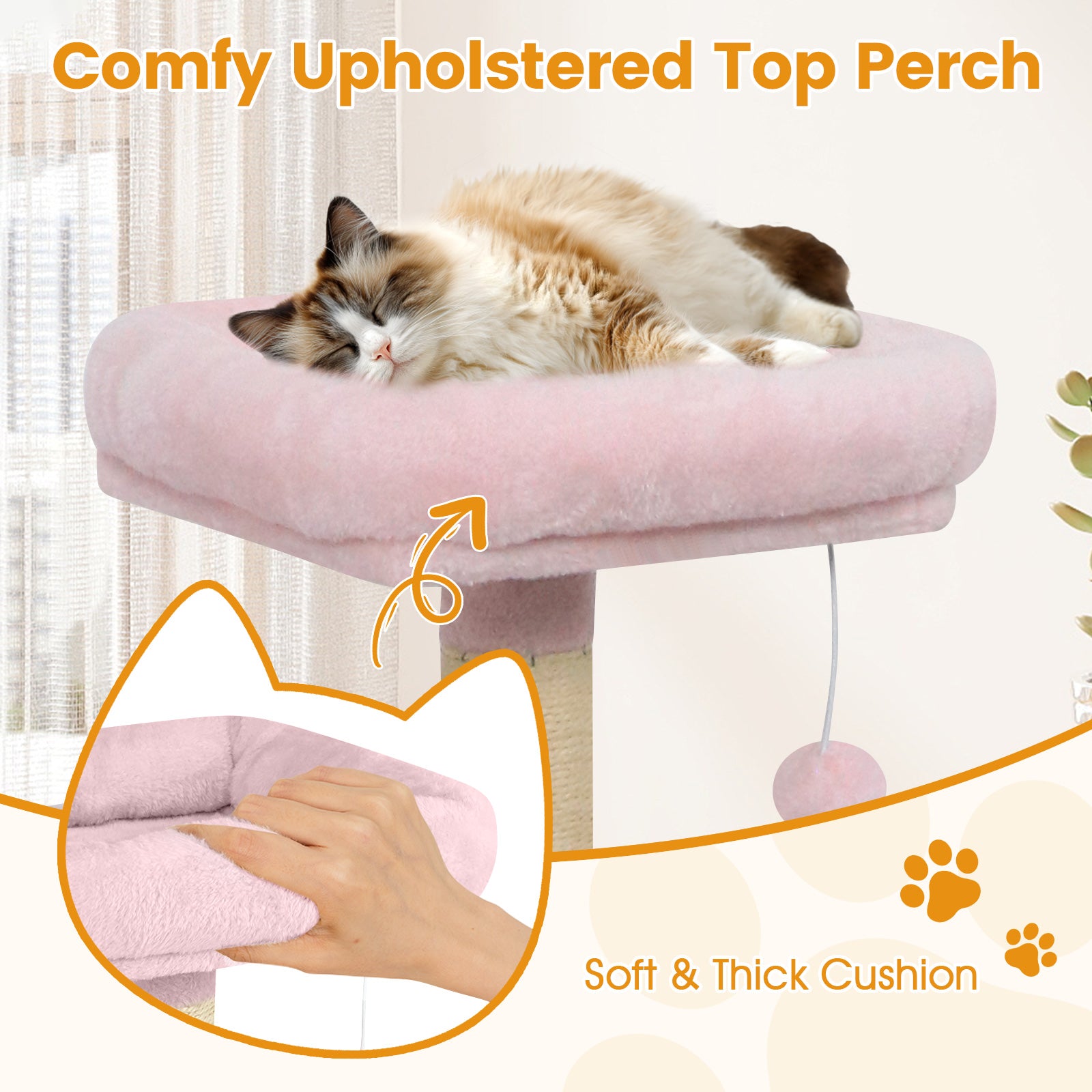 58" Multi-Level Cat Tree Soft Plush Cat Tower with Padded Top Perch, Pink Cat Trees Condos & Scratchers at Gallery Canada