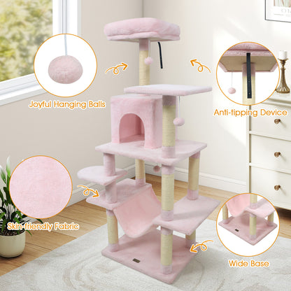 58" Multi-Level Cat Tree Soft Plush Cat Tower with Padded Top Perch, Pink Cat Trees Condos & Scratchers at Gallery Canada