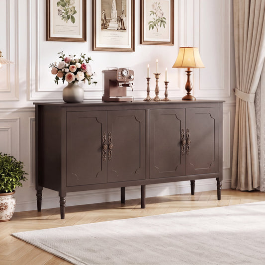 58" Vintage Buffet Cabinet, Pine Wood Legs, Adjustable Shelves, Brown Sideboards Cabinets & Buffets Brown at Gallery Canada