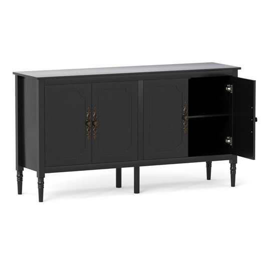 58" Vintage Buffet Cabinet, Pine Wood Legs, Adjustable Shelves, Black Sideboards Cabinets & Buffets Black at Gallery Canada