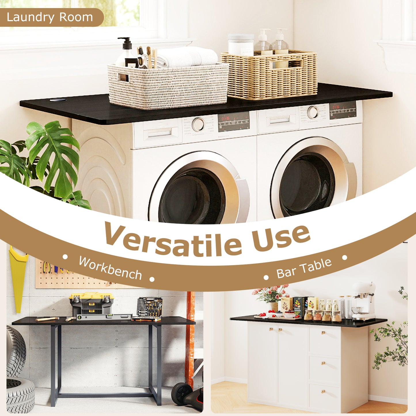 Universal Tabletop, 58" x 28", For Standard And Standing Desk Frame, Black