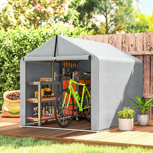 7' x 5' Portable Bike Shed, Waterproof Tent with Zipper Door Portable Shed Light Grey at Gallery Canada