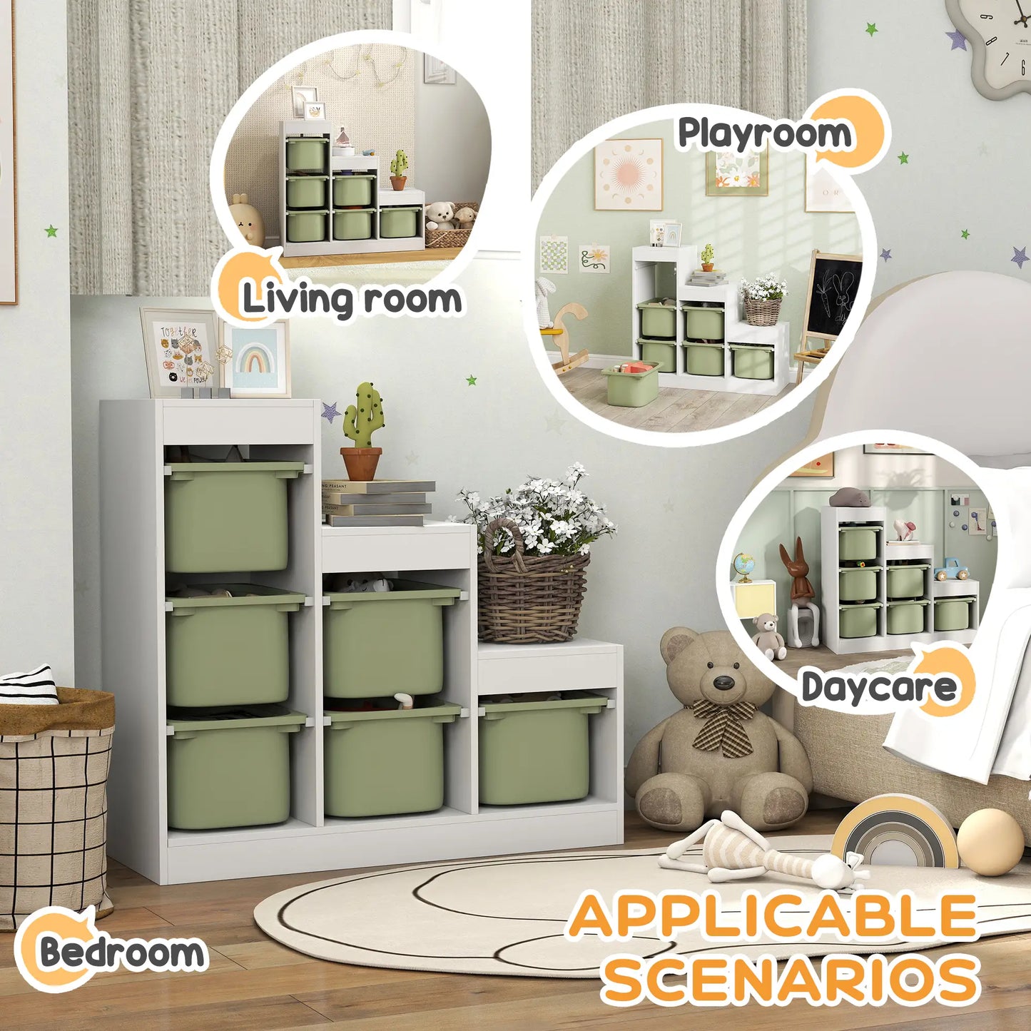 3 Layers Toy Storage Organizer, 6 Plastic Bins, Green Baby & Kids Storage at Gallery Canada