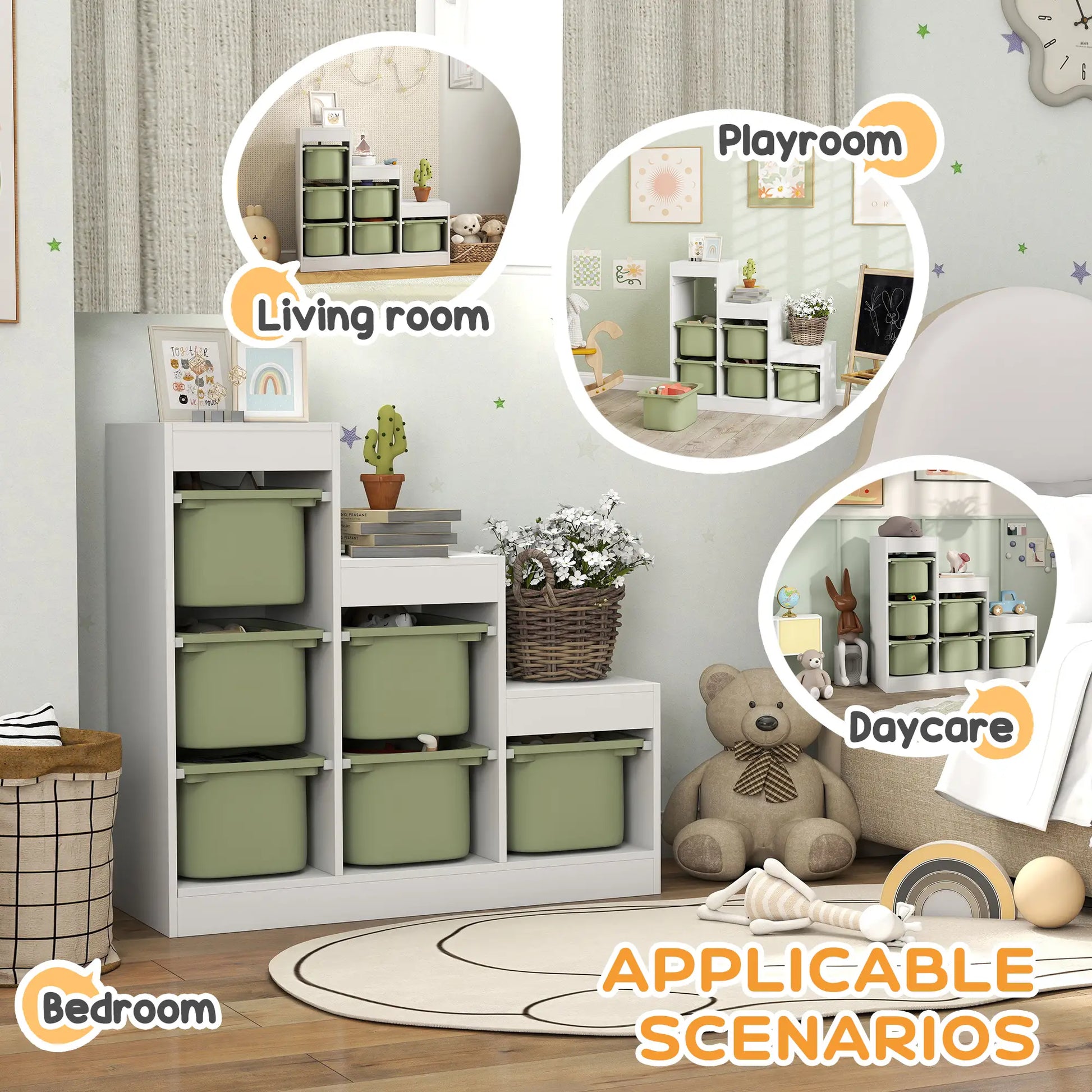 3 Layers Toy Storage Organizer, 6 Plastic Bins, Green Baby & Kids Storage at Gallery Canada