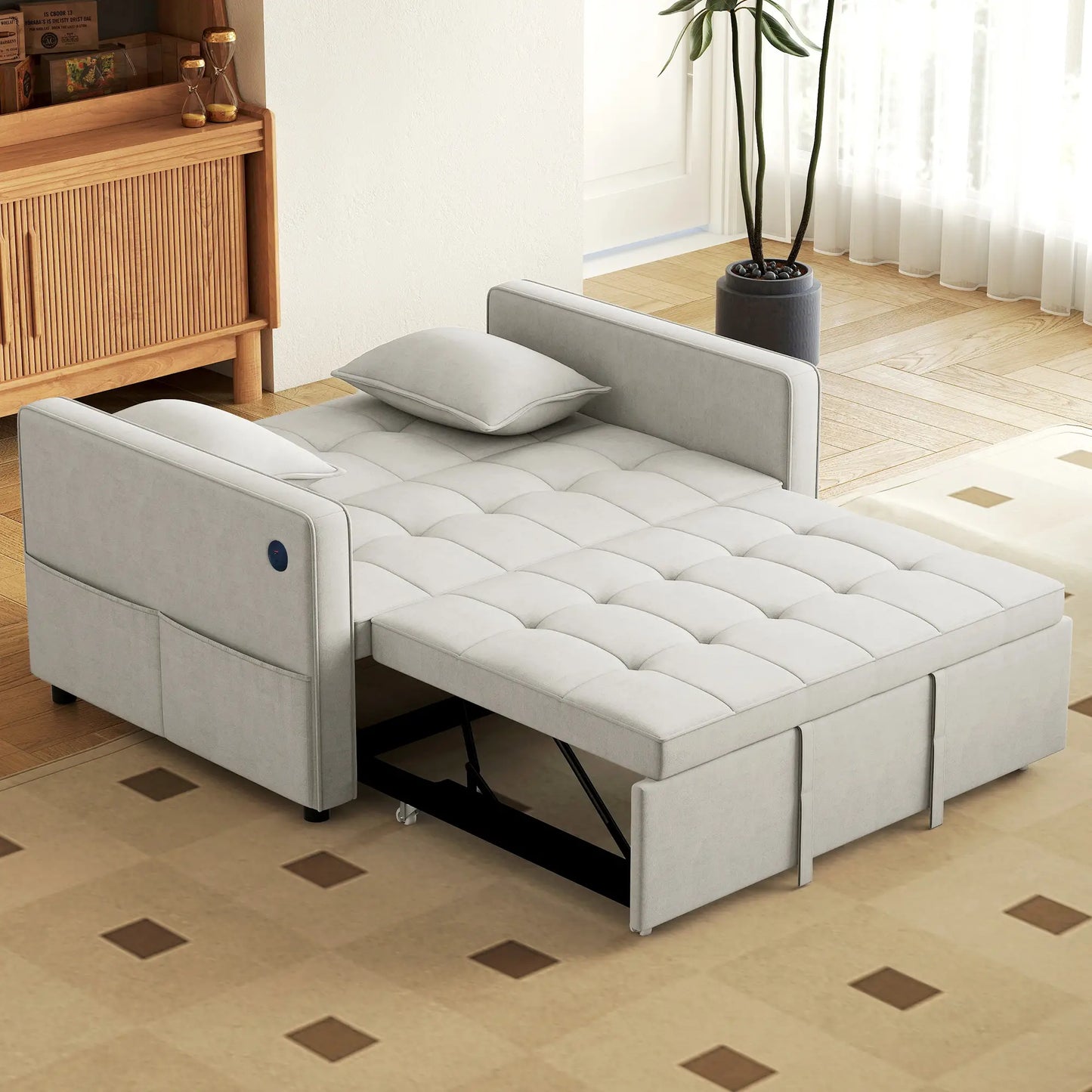3-In-1 Convertible Sofa Bed, Pull Out Sleeper, Adjustable Backrest, Beige 2-Seater Sofas at Gallery Canada