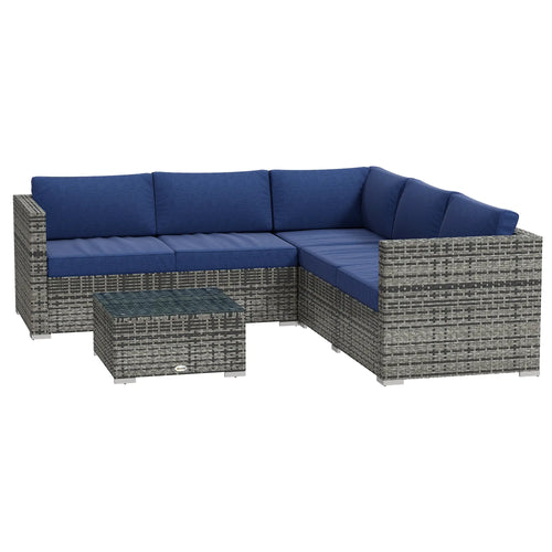 4pc Rattan Wicker Outdoor Furniture Set, Corner Sofa Loveseats Coffee Table, Navy Blue